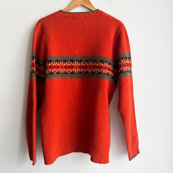 Vintage Eddie Bauer Lambswool Orange V Neck Pullover L Tall - Picture 4 of 6